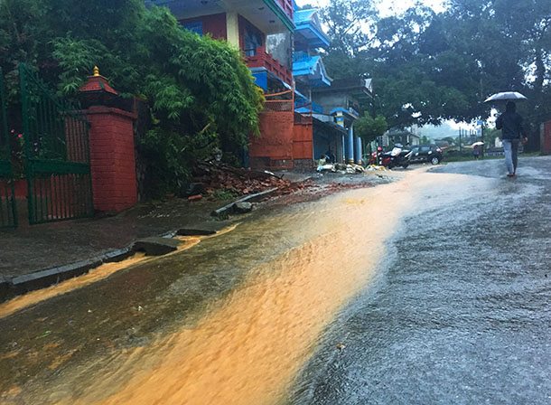 Flooded road in Pokhara