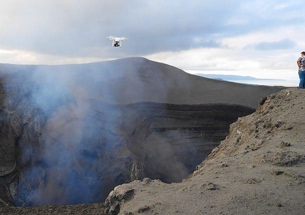 Drone over volcano Vanuat