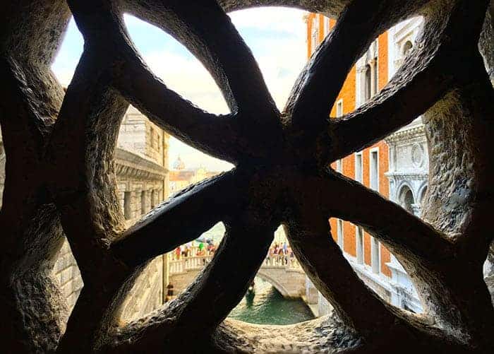 Looking out from the Bridge of Sighs