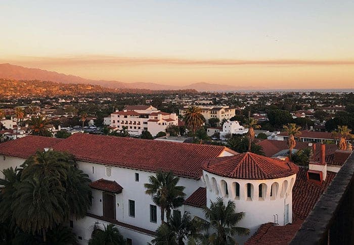 Looking over the rooftops out to the beach in Santa Barbara