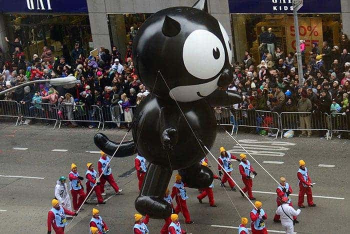 Felix cat wrangled down Broadway