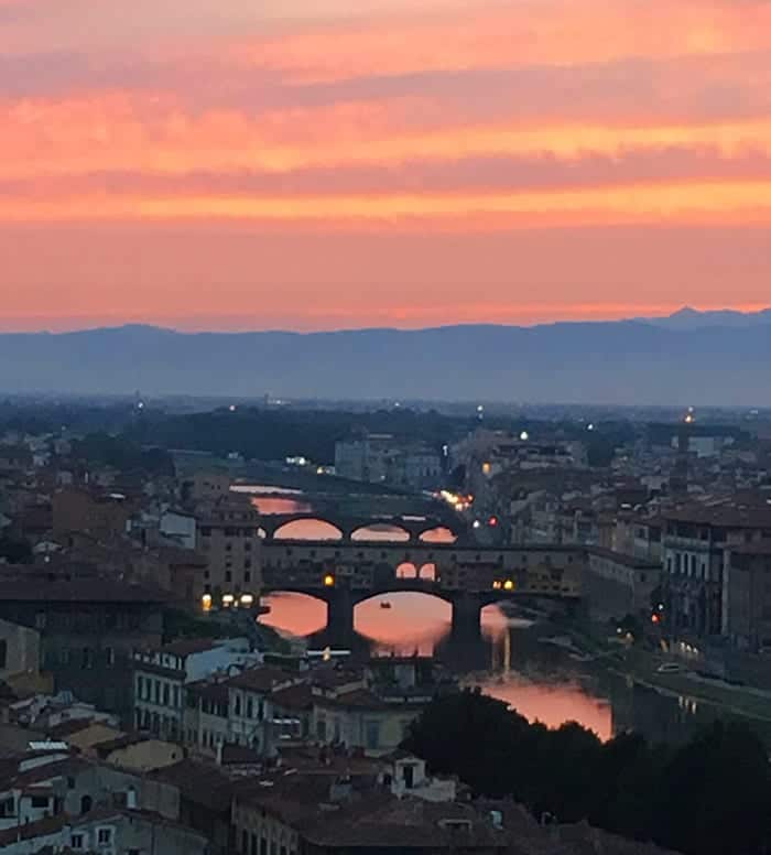Florence sunset on river