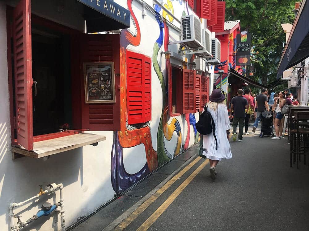 Girl walking down Haji Lane Singapore