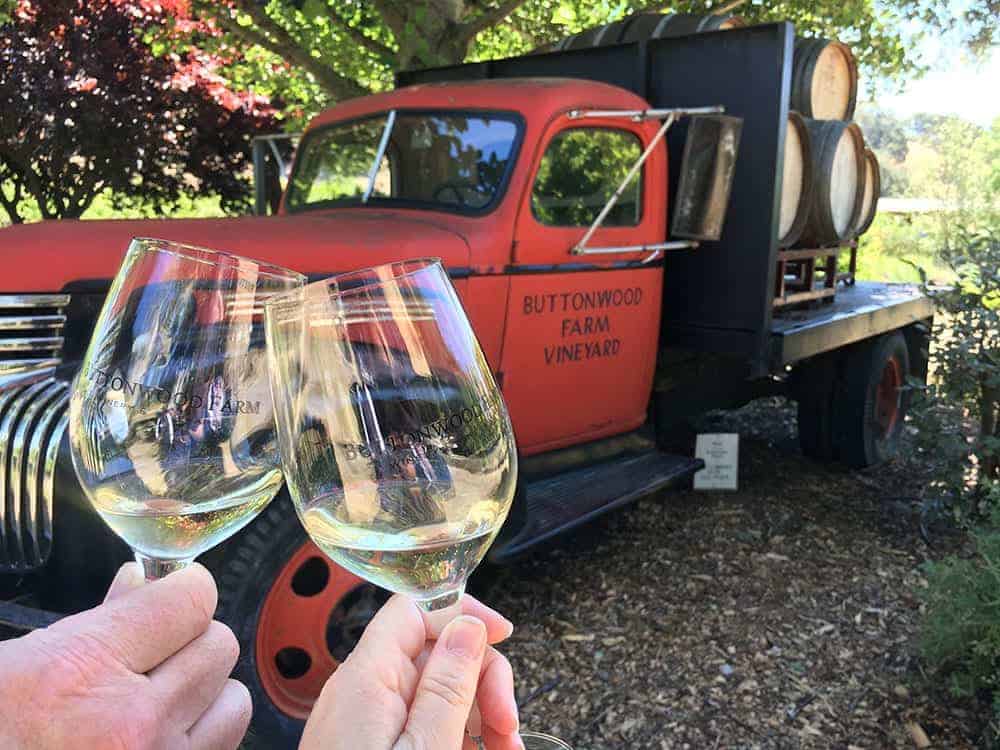 Cheers at Buttonwood Farm Vineyard Santa Barbara