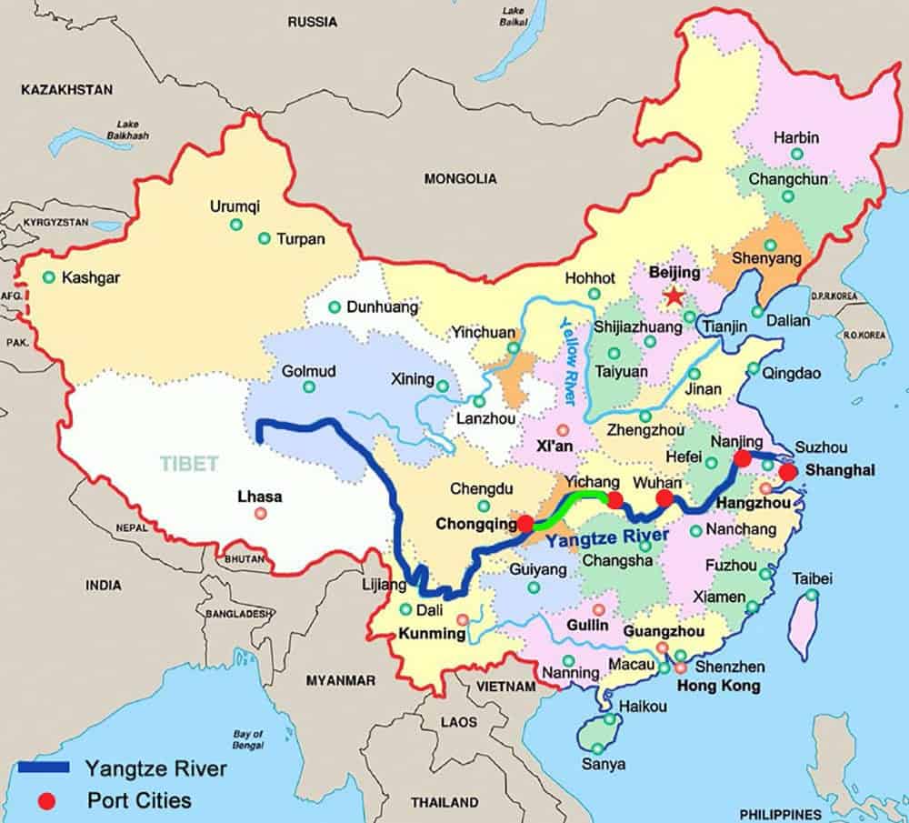 Yangtze River on map