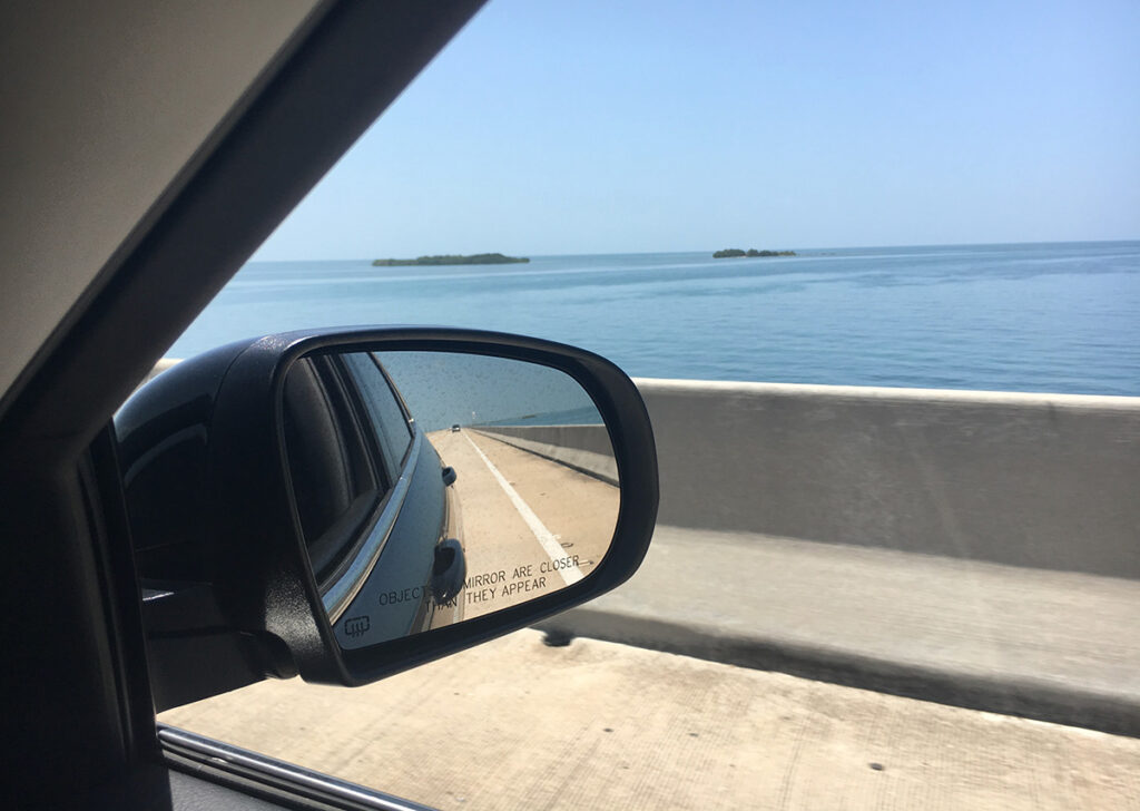 Looking through the wing mirror on the Florida Keys