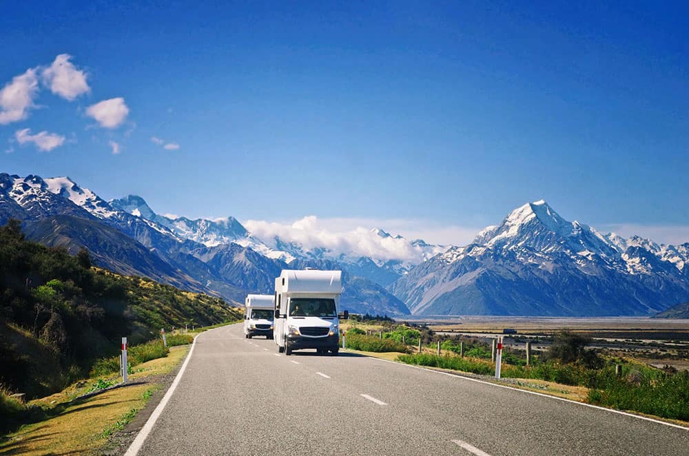 Campervans keeping left on NZ roads