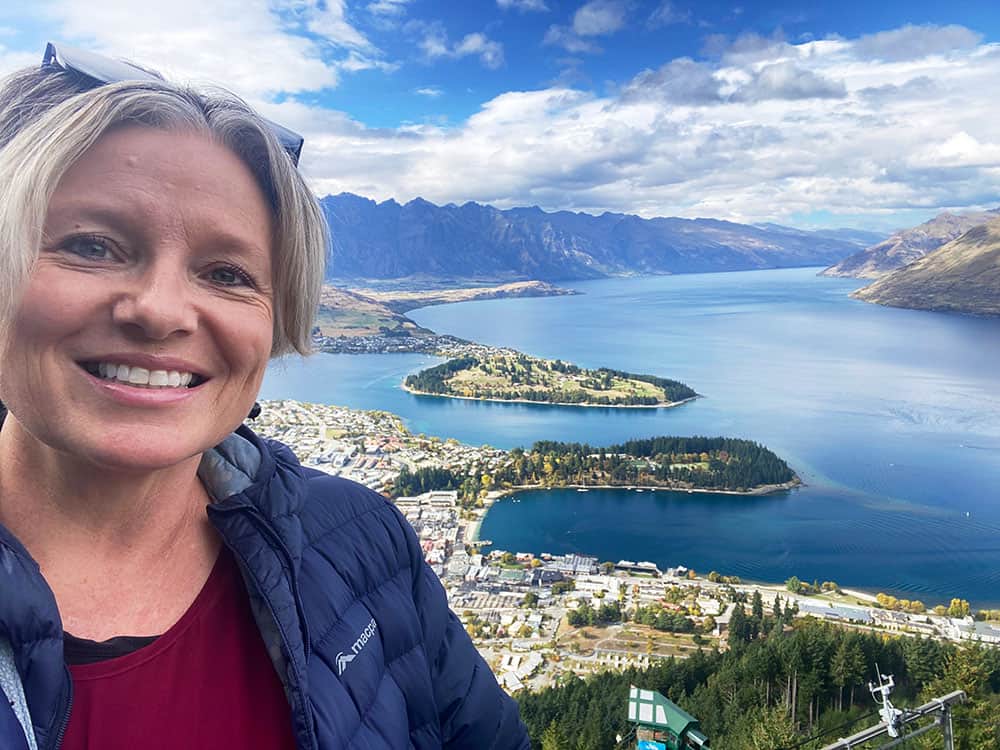 Megan at top of gondola looking over Queenstown