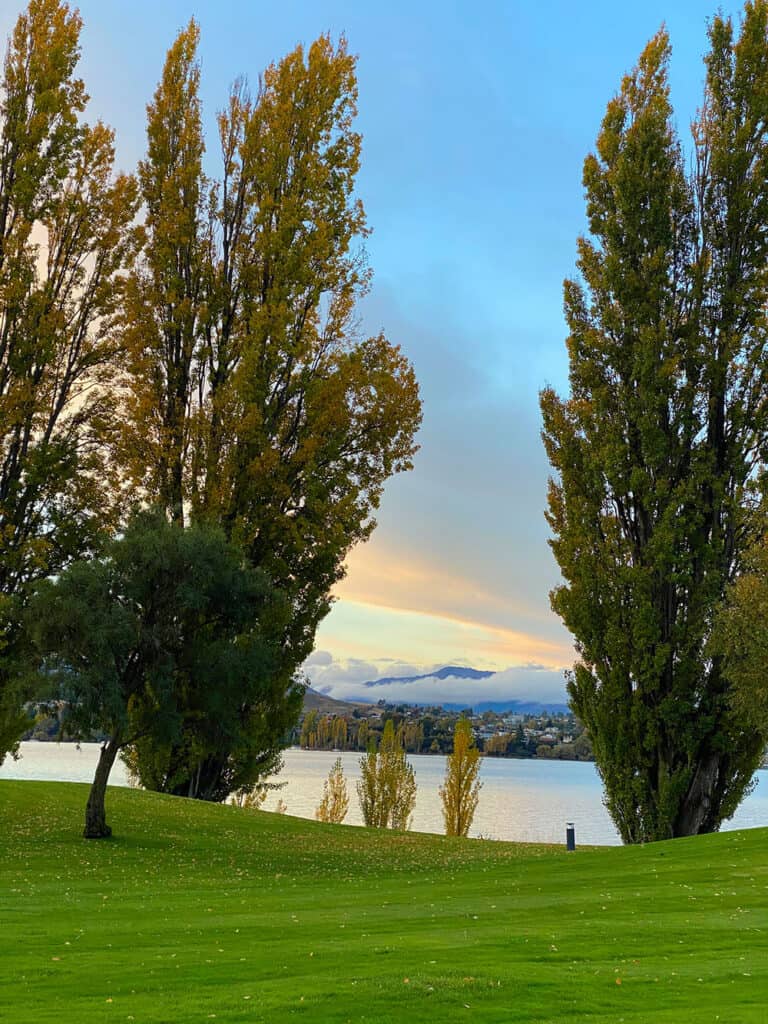 The view from my room at Edgewater Hotel across Lake Wanaka