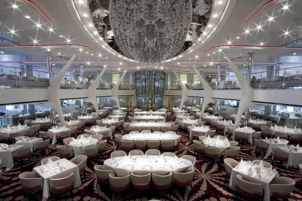 Tables of all sizes in the main ship dining room