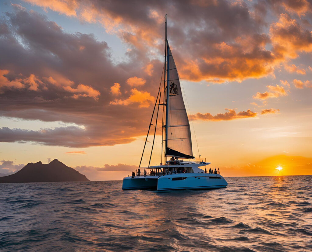 Catamaran at sunset