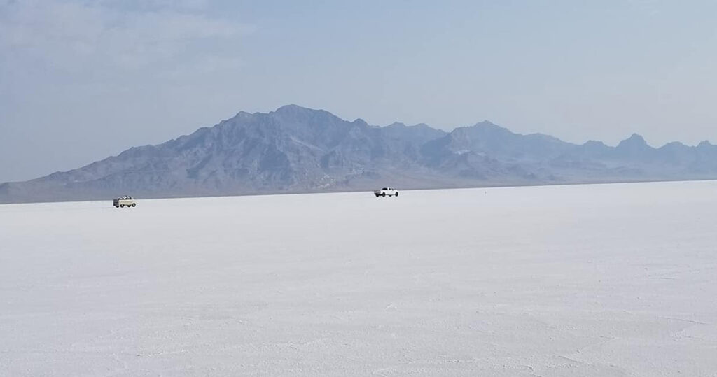 Cars driving on the Salt Flats