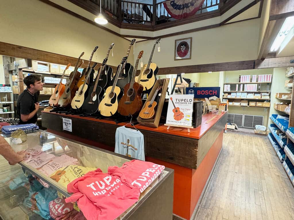 Tupelo Hardware Co guitars and souvenir T-shirts