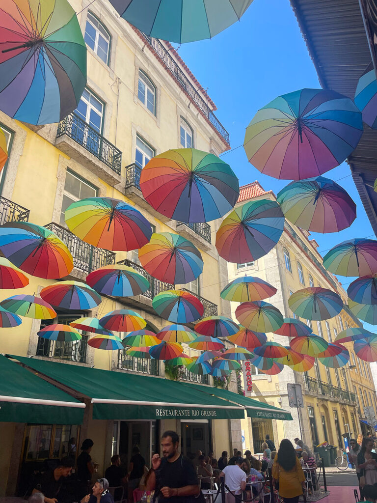 The famous umbrellas along Pink Street