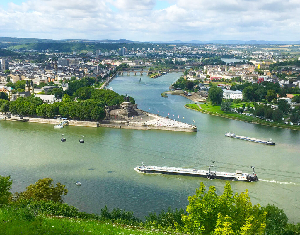 The Moselle and the Rhine merging at Koblenz