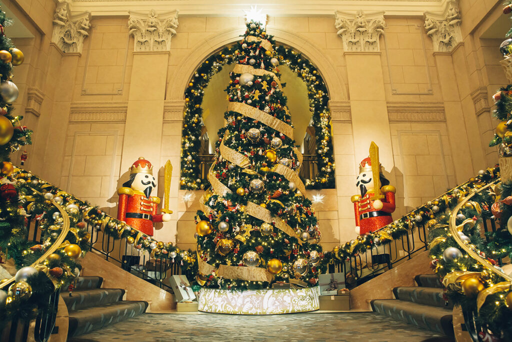 Peninsula New York lobby at Christmas