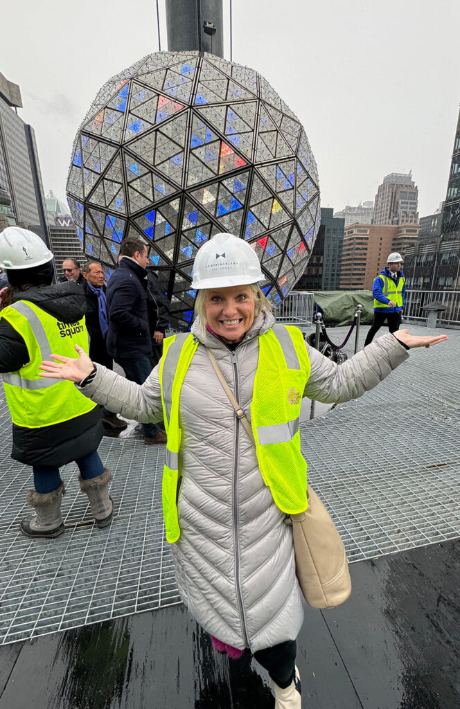 Megan with New Year's Eve crystal ball in New York