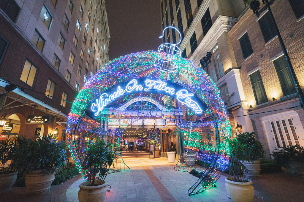 Giant lit up Christmas bauble