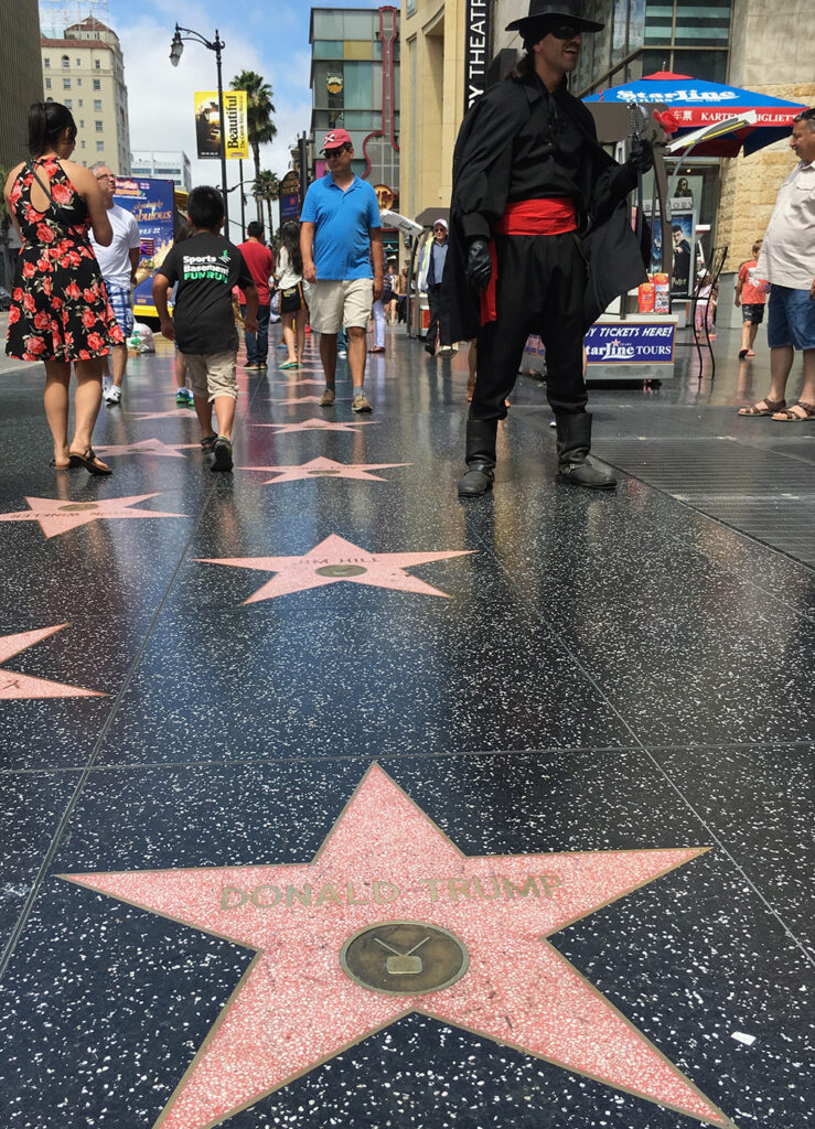 Zoro stands waiting for a photo op on the Hollywood Walk of Fame