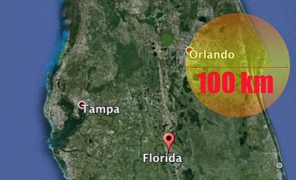 100km circle over Orlando