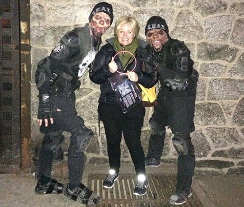 Megan with ghouls at Eastern State Penitentiary