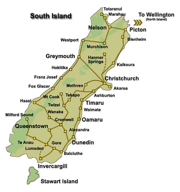 South Island road trip map