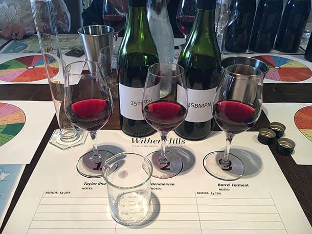 Blending wine at Wither Hills