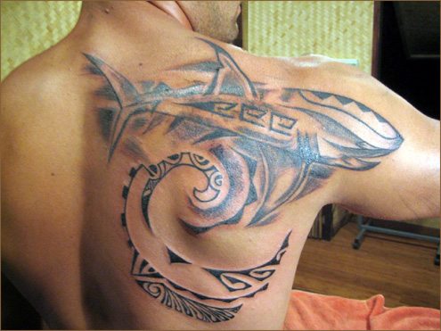 A Tahitian tattoo of traditional design made by James Samuela.